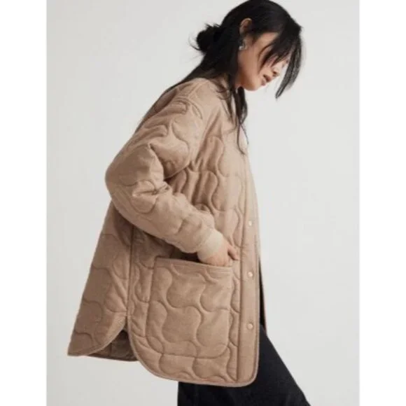 Madewell Italian Fabric Womens Large Quilted Oversized Bomber Jacket Matchstick - Picture 4 of 10
